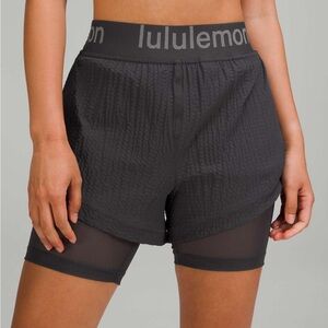 Lululemon Logo Waistband HR Train Grey Athletic Shorts NWT